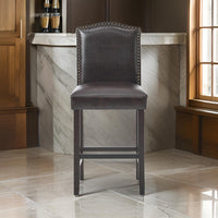Counter Height Chair Set of 2, Nailhead Trim, Brown and Walnut Faux Leather -BM321703