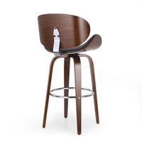 Zaine Swivel Barstool Chair, Walnut Veneer, Black Faux Leather -BM321706