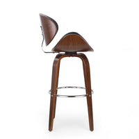 Zaine Swivel Barstool Chair, Walnut Veneer, Black Faux Leather -BM321706