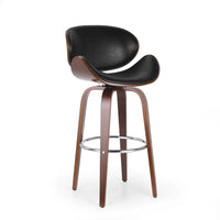 Zaine Swivel Barstool Chair, Walnut Veneer, Black Faux Leather -BM321706