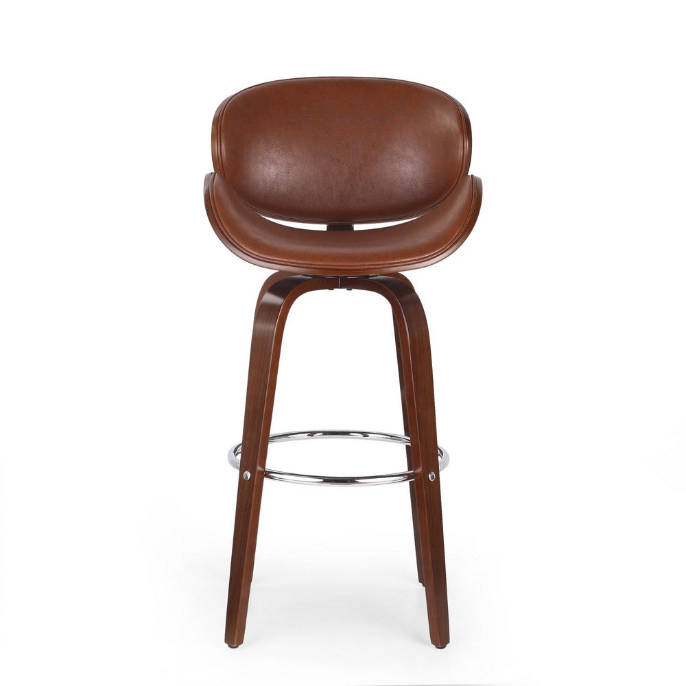 Zaine Swivel Barstool Chair, Walnut Veneer, Brown Faux Leather -BM321707