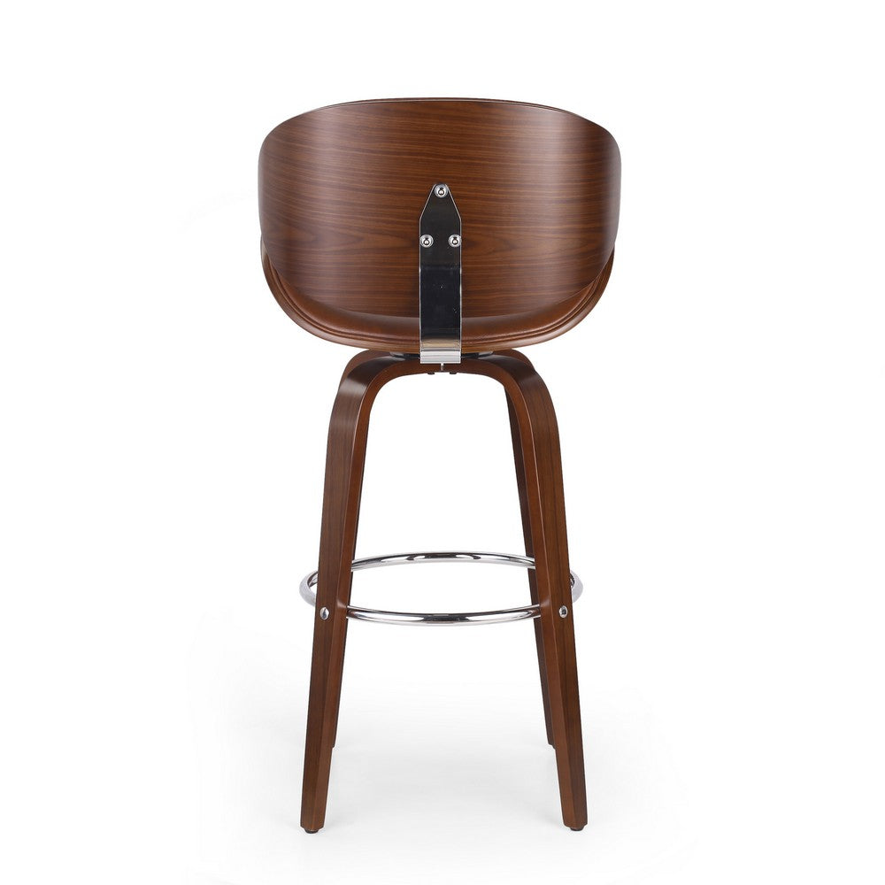 Zaine Swivel Barstool Chair, Walnut Veneer, Brown Faux Leather -BM321707