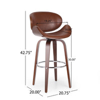 Zaine Swivel Barstool Chair, Walnut Veneer, Brown Faux Leather -BM321707