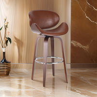 Zaine Swivel Barstool Chair, Walnut Veneer, Brown Faux Leather -BM321707