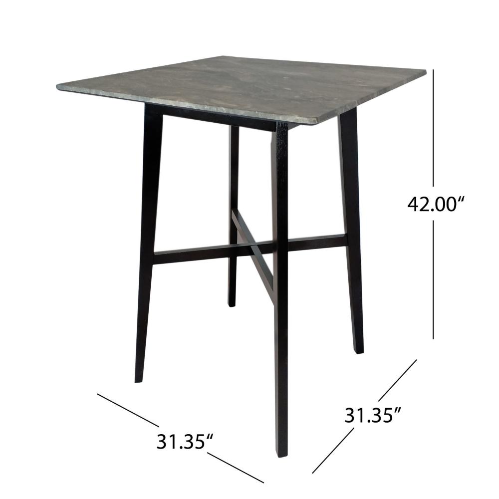 Bar Height Table, Laminate Paladina Marble Top, 42 Inch, Rubberwood, Black -BM321709