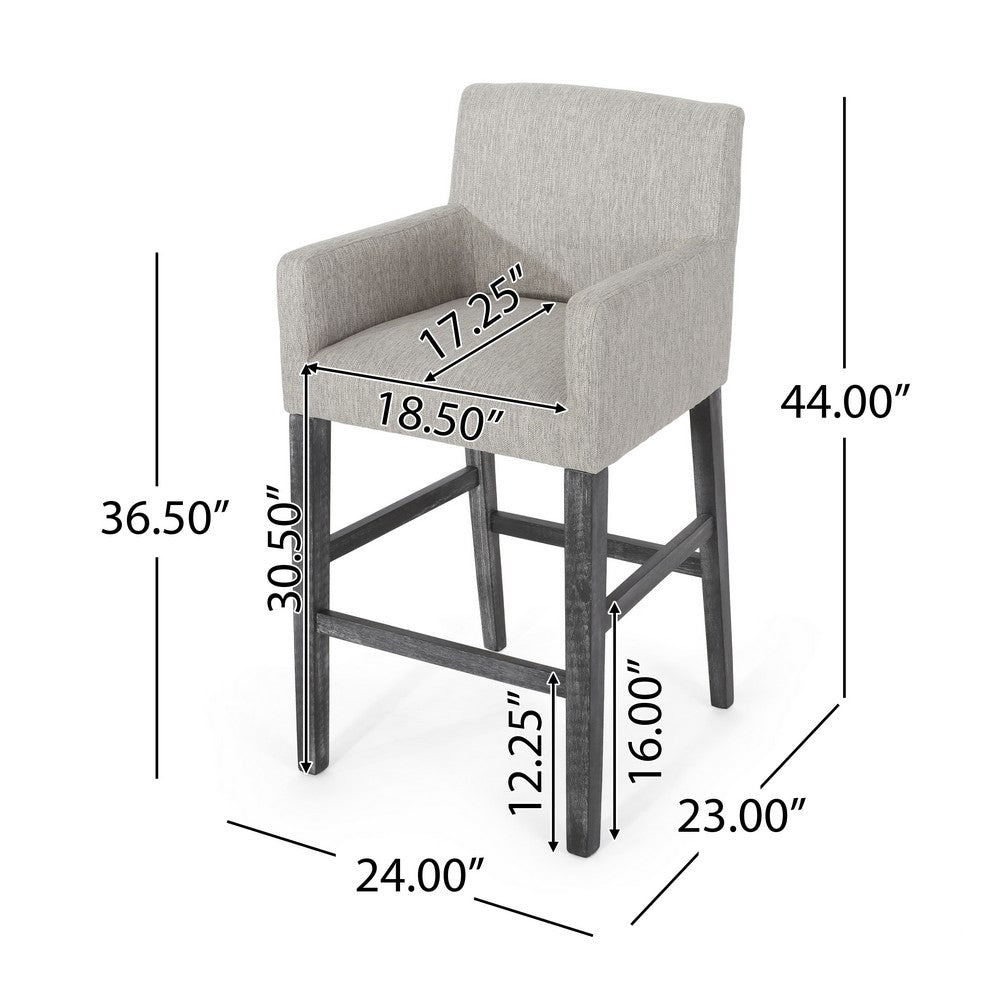 Counter Height Chair Set of 2, H-Frame Base, Rubberwood, Light Gray Fabric -BM321710