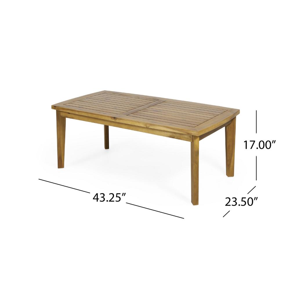 Outdoor Rectangular Coffee Table, Slatted Panels, Natural Brown Acacia Wood -BM321711