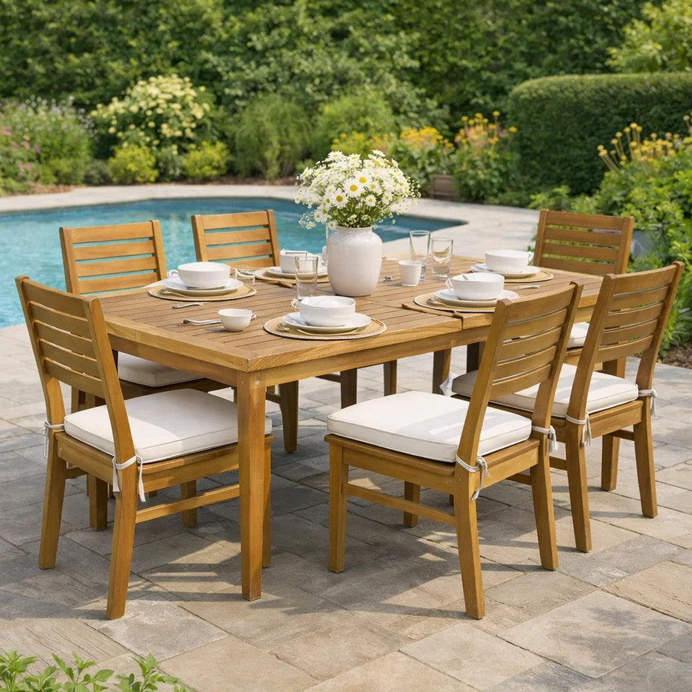 Outdoor Rectangular Coffee Table, Slatted Panels, Natural Brown Acacia Wood -BM321711
