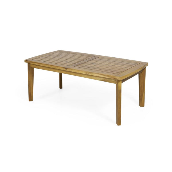 Outdoor Rectangular Coffee Table, Slatted Panels, Natural Brown Acacia Wood