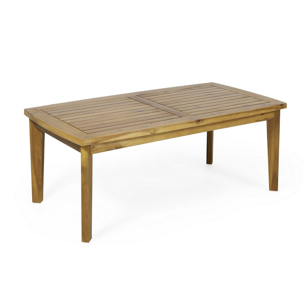 Outdoor Rectangular Coffee Table, Slatted Panels, Natural Brown Acacia Wood -BM321711