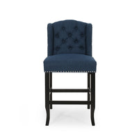 Counter Height Chair Set of 2, Tufted Wingback, Nailhead Trim, Navy Blue -BM321712