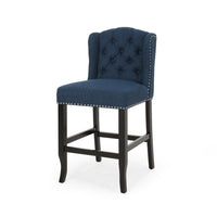 Counter Height Chair Set of 2, Tufted Wingback, Nailhead Trim, Navy Blue -BM321712