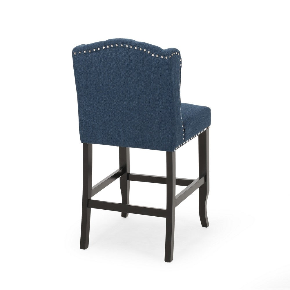 Counter Height Chair Set of 2, Tufted Wingback, Nailhead Trim, Navy Blue -BM321712