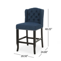 Counter Height Chair Set of 2, Tufted Wingback, Nailhead Trim, Navy Blue -BM321712