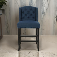 Counter Height Chair Set of 2, Tufted Wingback, Nailhead Trim, Navy Blue -BM321712