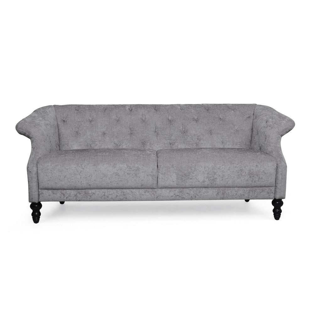 Kyle Sofa, 75 Inch, Classic Turned Wood Legs, Button Tufted Light Gray -BM321714