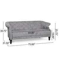 Kyle Sofa, 75 Inch, Classic Turned Wood Legs, Button Tufted Light Gray -BM321714