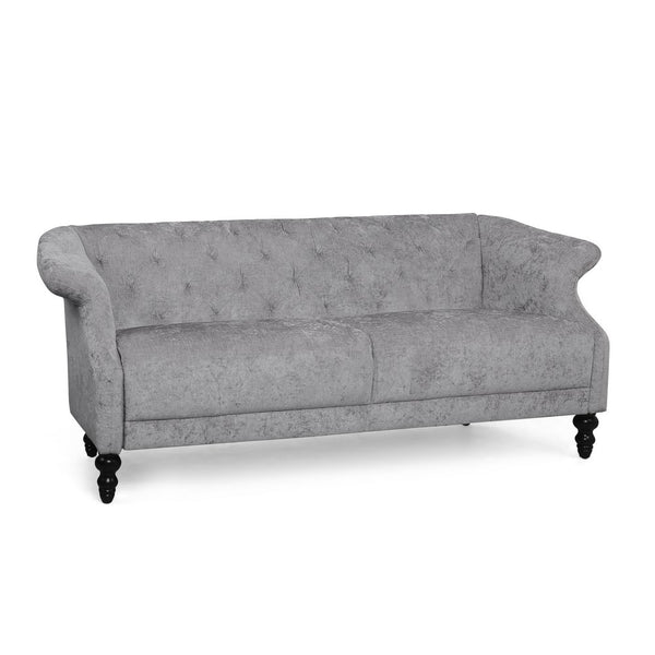 Kyle Sofa, 75 Inch, Classic Turned Wood Legs, Button Tufted Light Gray -BM321714