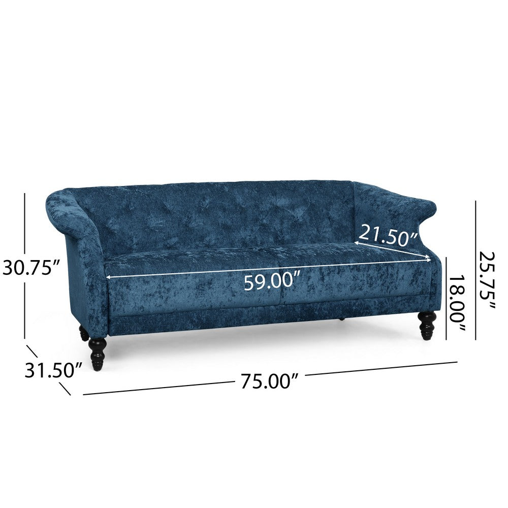 Kyle Sofa, 75 Inch, Classic Turned Wood Legs, Button Tufted Light Blue -BM321715