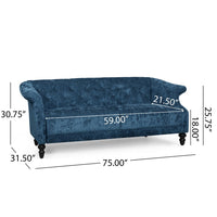 Kyle Sofa, 75 Inch, Classic Turned Wood Legs, Button Tufted Light Blue -BM321715