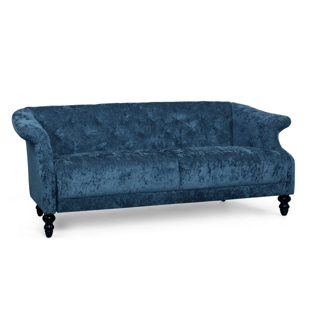 Kyle Sofa, 75 Inch, Classic Turned Wood Legs, Button Tufted Light Blue -BM321715