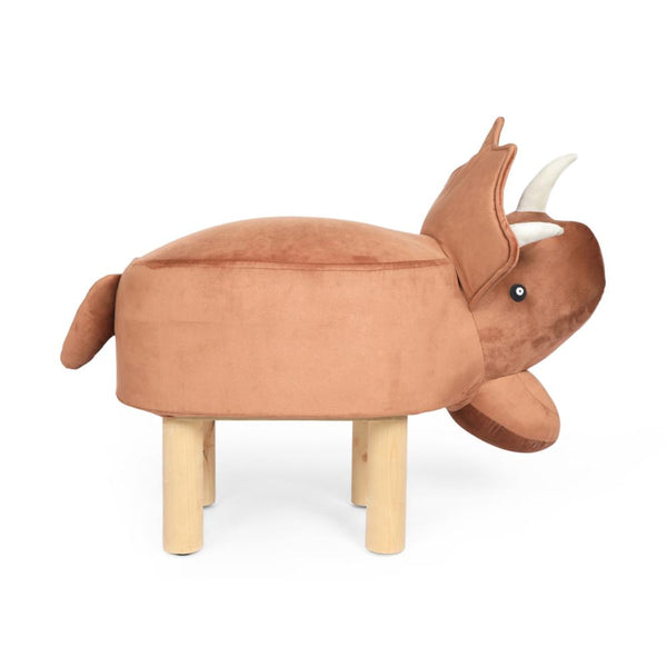 Kids Ottoman, Dinosaur Themed 21 Inch Compact, Brown and Brown Polyester -BM321716