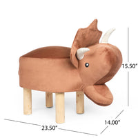 Kids Ottoman, Dinosaur Themed 21 Inch Compact, Brown and Brown Polyester -BM321716