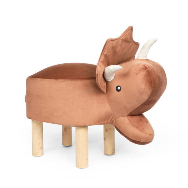 Kids Ottoman, Dinosaur Themed 21 Inch Compact, Brown and Brown Polyester