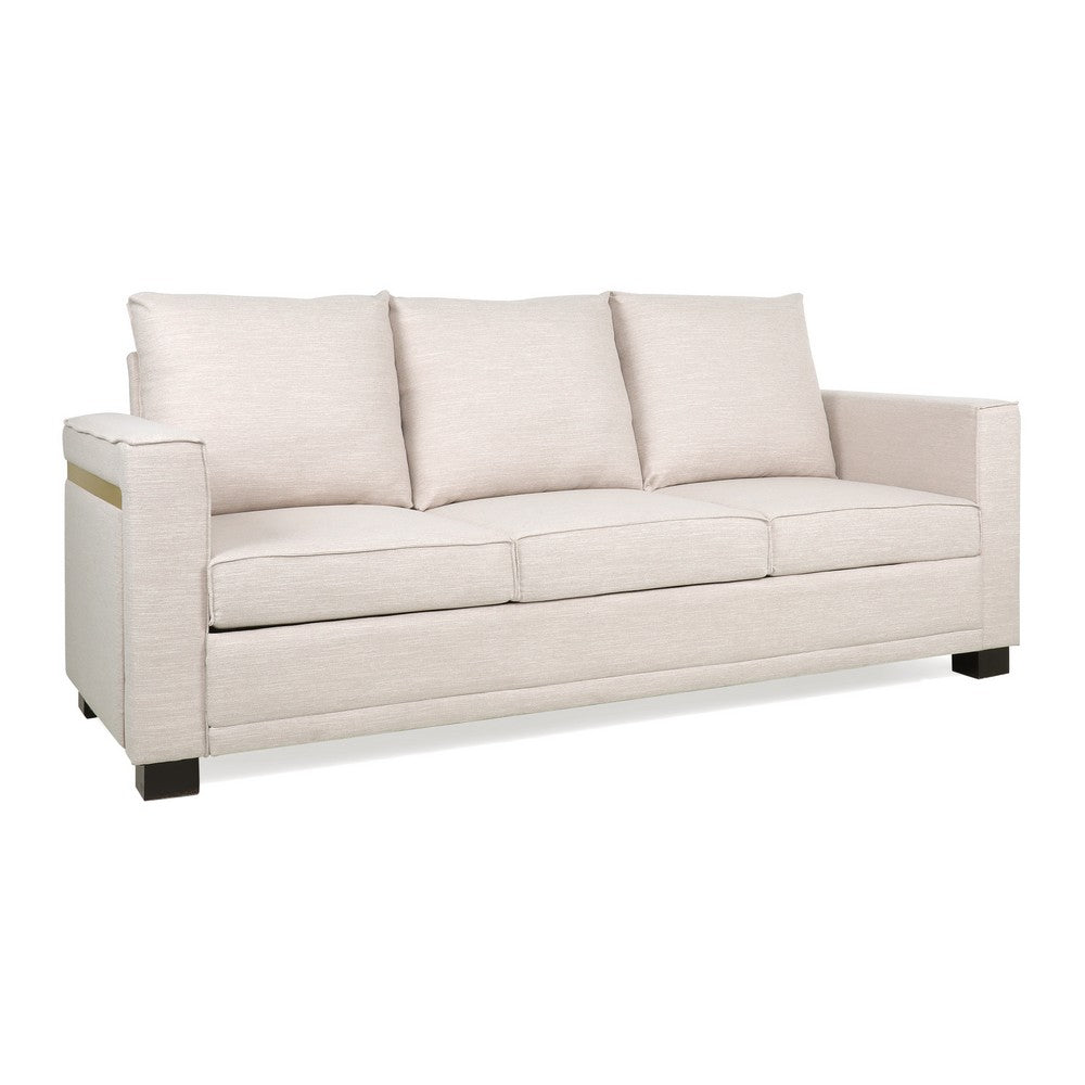 Modern Sofa, 80 Inch 3 Seater, Black Feet, Plush Cushioned Beige Fabric -BM321726