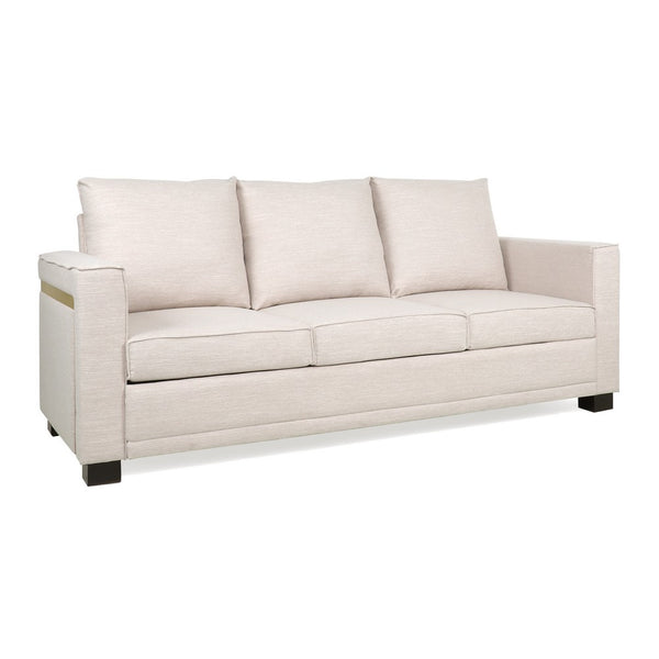 Modern Sofa, 80 Inch 3 Seater, Black Feet, Plush Cushioned Beige Fabric -BM321726