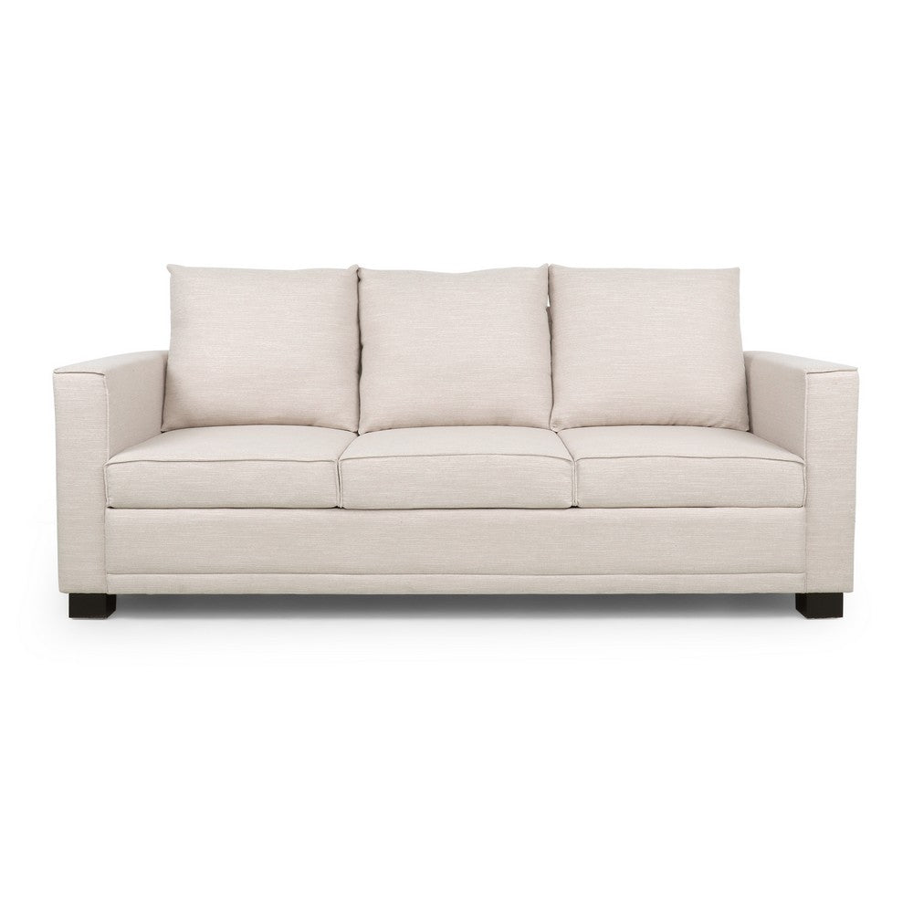 Modern Sofa, 80 Inch 3 Seater, Black Feet, Plush Cushioned Beige Fabric -BM321726