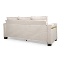 Modern Sofa, 80 Inch 3 Seater, Black Feet, Plush Cushioned Beige Fabric -BM321726