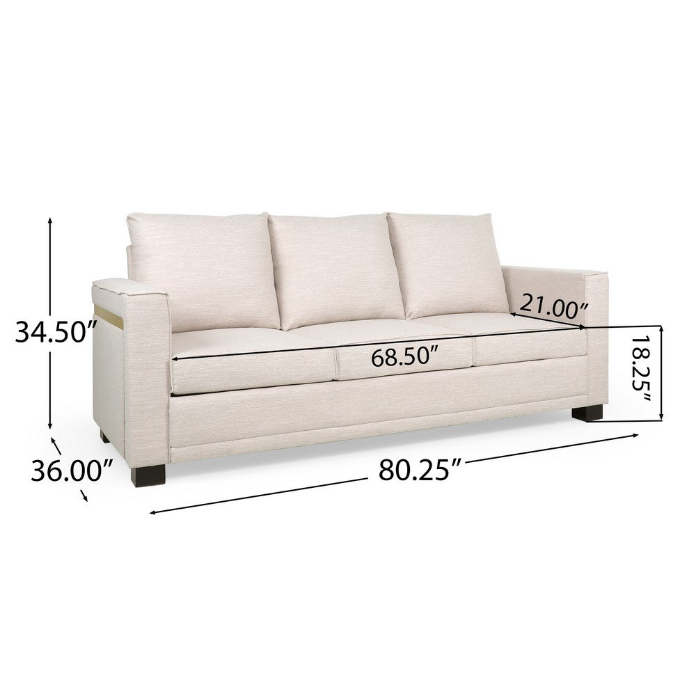 Modern Sofa, 80 Inch 3 Seater, Black Feet, Plush Cushioned Beige Fabric -BM321726