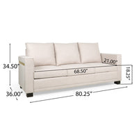 Modern Sofa, 80 Inch 3 Seater, Black Feet, Plush Cushioned Beige Fabric -BM321726