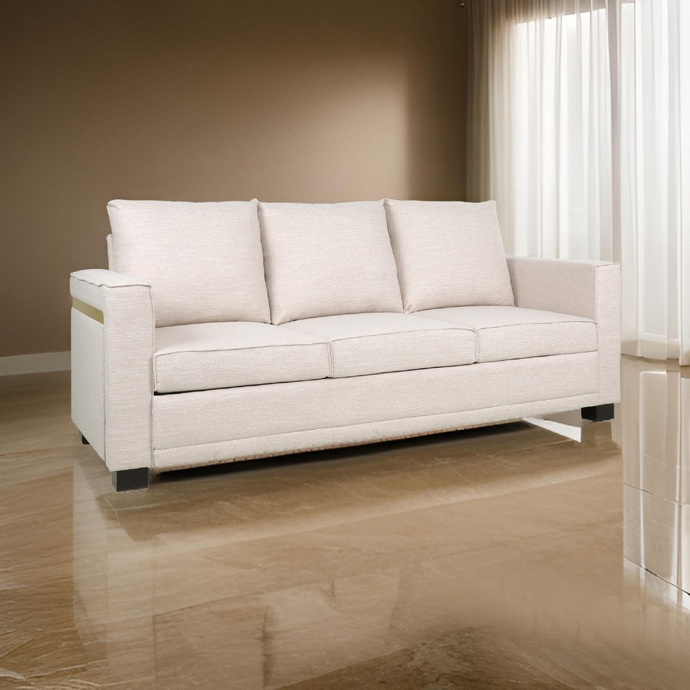 Modern Sofa, 80 Inch 3 Seater, Black Feet, Plush Cushioned Beige Fabric -BM321726