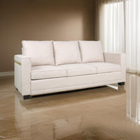 Modern Sofa, 80 Inch 3 Seater, Black Feet, Plush Cushioned Beige Fabric -BM321726