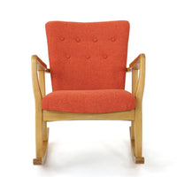 Jamy Rocking Chair, Brown Birch Wood Frame, Button Tufted Orange Polyester -BM321733