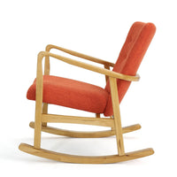 Jamy Rocking Chair, Brown Birch Wood Frame, Button Tufted Orange Polyester -BM321733