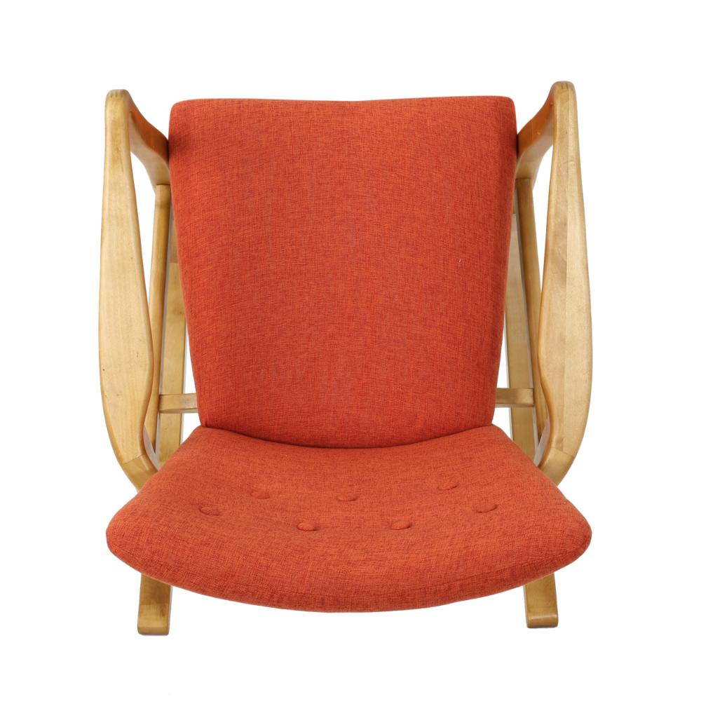 Jamy Rocking Chair, Brown Birch Wood Frame, Button Tufted Orange Polyester -BM321733