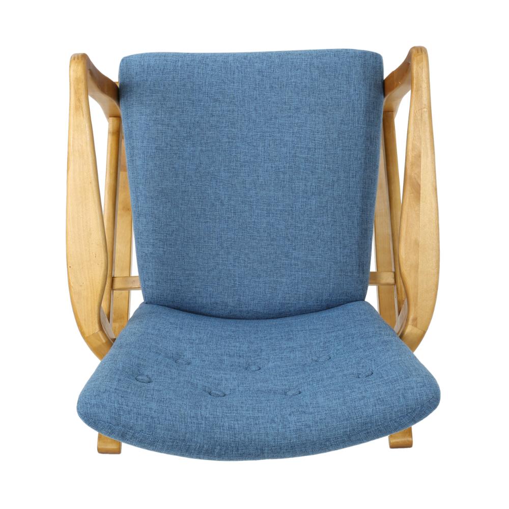 Jamy Rocking Chair, Brown Birch Wood Frame, Button Tufted Blue Polyester -BM321734