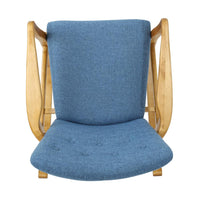 Jamy Rocking Chair, Brown Birch Wood Frame, Button Tufted Blue Polyester -BM321734