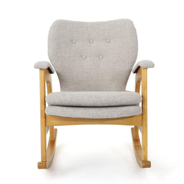 Erika Rocking Chair, Mid-Century, Rubberwood, Button Tufted Wheat Gray -BM321738