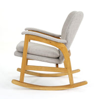 Erika Rocking Chair, Mid-Century, Rubberwood, Button Tufted Wheat Gray -BM321738