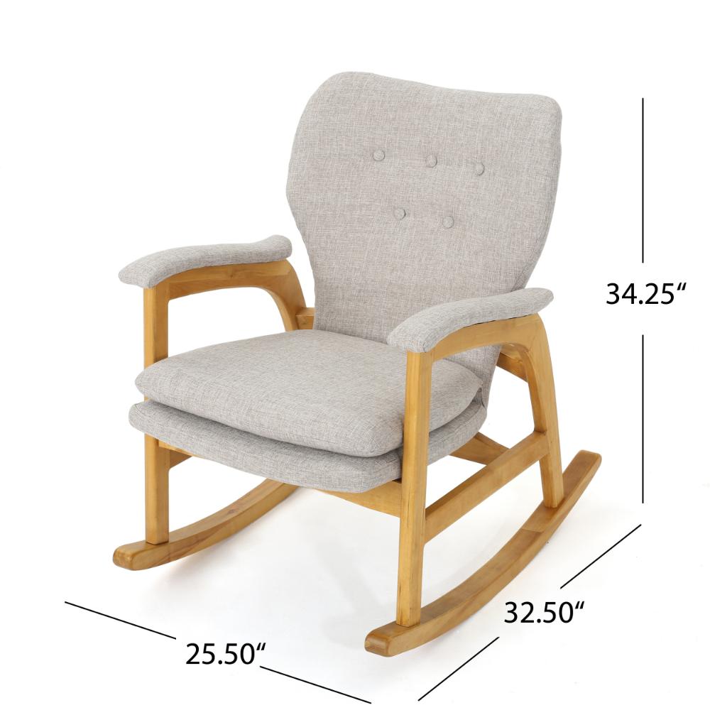 Erika Rocking Chair, Mid-Century, Rubberwood, Button Tufted Wheat Gray -BM321738