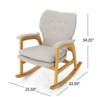Erika Rocking Chair, Mid-Century, Rubberwood, Button Tufted Wheat Gray -BM321738
