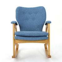 Erika Rocking Chair, Mid-Century, Rubberwood, Button Tufted Cool Blue -BM321739