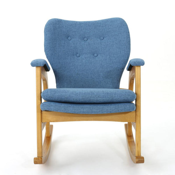 Erika Rocking Chair, Mid-Century, Rubberwood, Button Tufted Cool Blue -BM321739