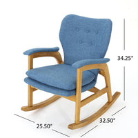 Erika Rocking Chair, Mid-Century, Rubberwood, Button Tufted Cool Blue -BM321739