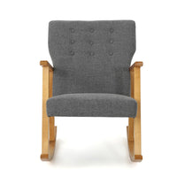 Maze Rocking Chair, Mid-Century Brown Rubberwood, Tufted Gray Fabric -BM321740