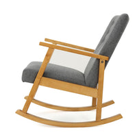 Maze Rocking Chair, Mid-Century Brown Rubberwood, Tufted Gray Fabric -BM321740